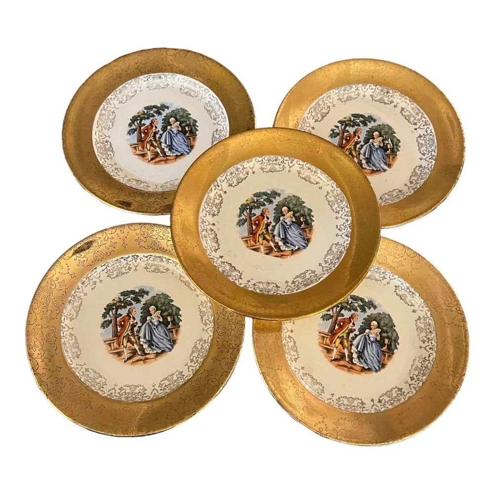 Vintage Sabin Crest-O-Gold 22 K Gold Rimmed Bread Plates 6.5” set of 5